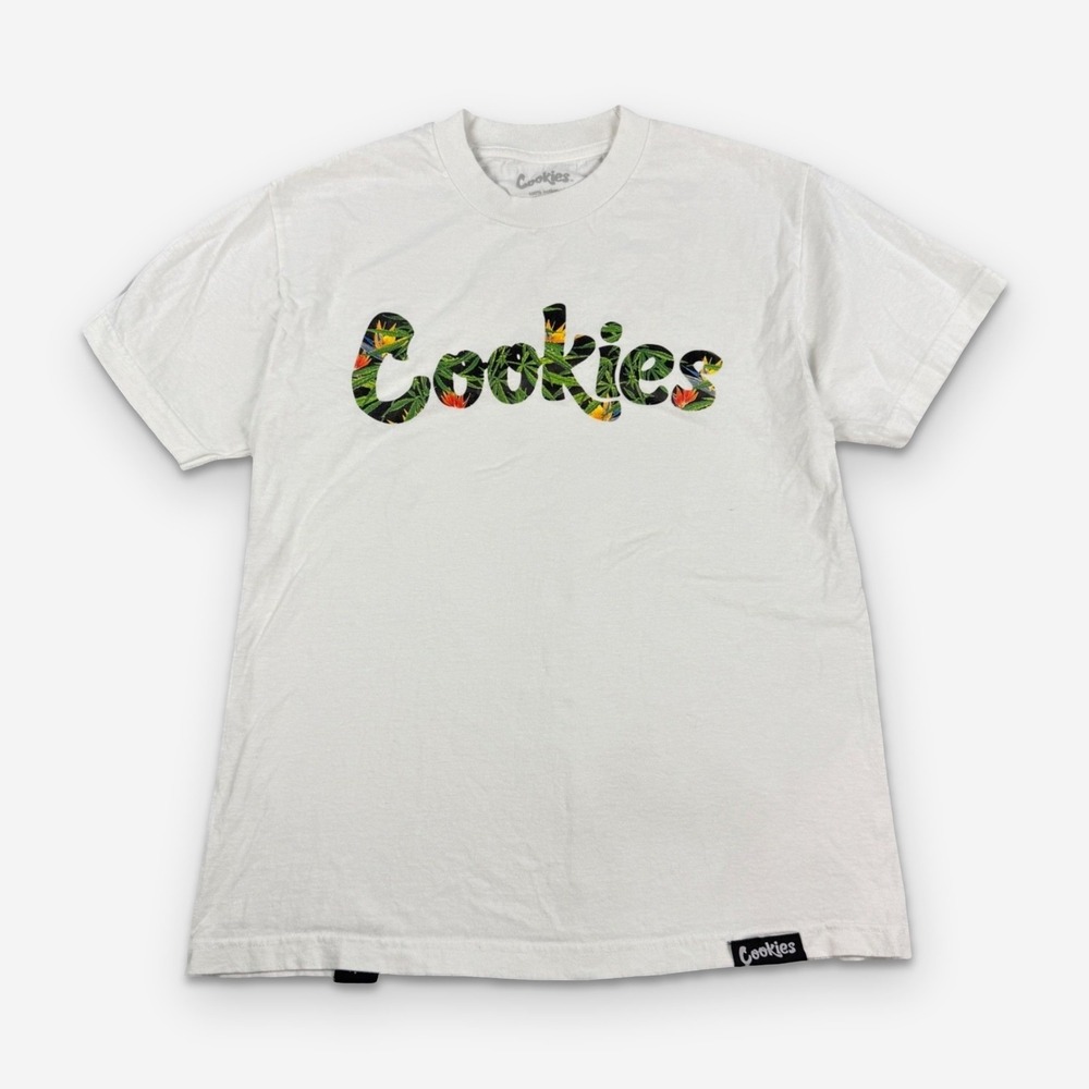 Cookies SF T-Shirt Mens Medium White Flower Script Skate Streetwear Graphic Tee